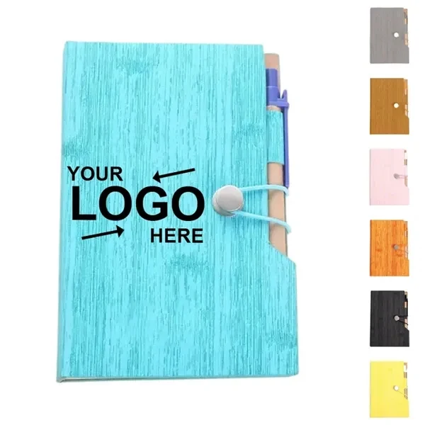Custom 6" Wood Grain PU Notebook With Sticky Notes & Flags — Office Organization 1