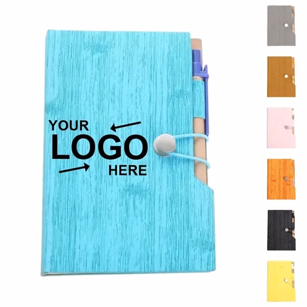Custom 6" Wood Grain PU Notebook With Sticky Notes & Flags — Office Organization