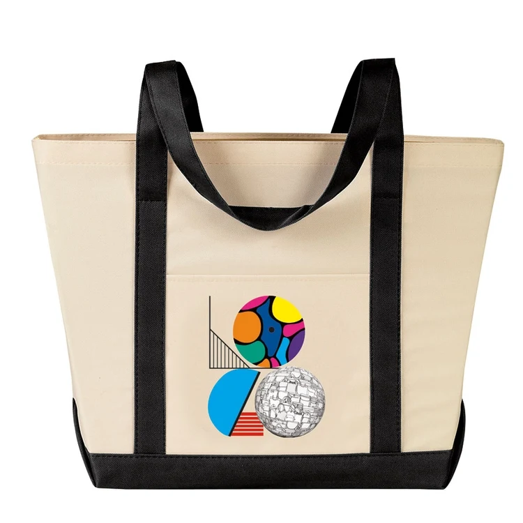 Two-Tone Boat Tote Bag w/ Self Fabric Shoulder Handles 1