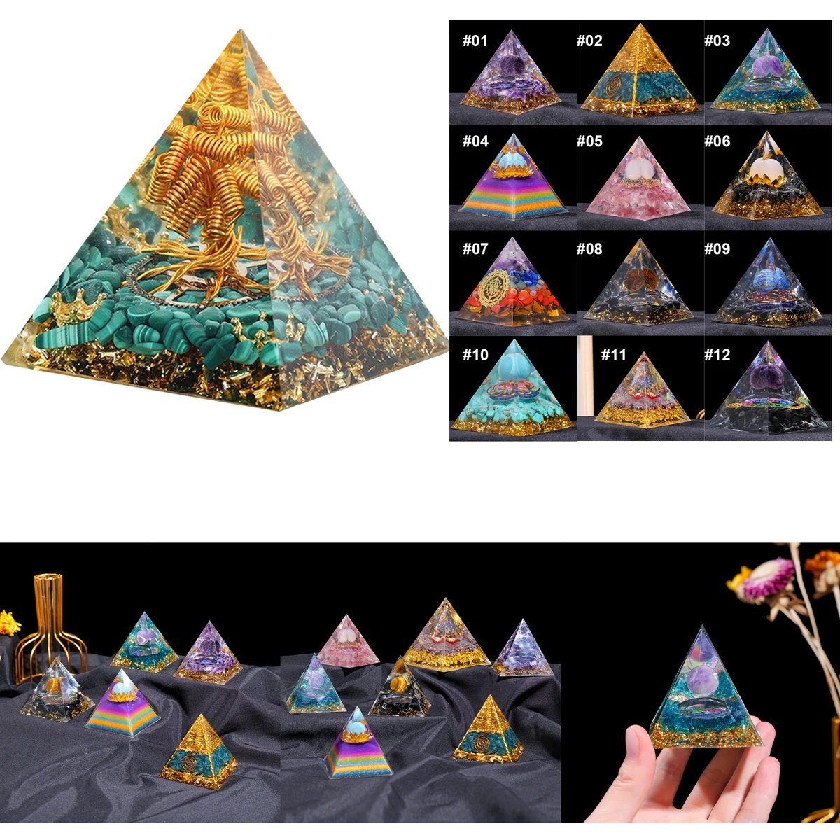 Crystal Pyramid Obsidian&Amethyst Healing Crystal 1