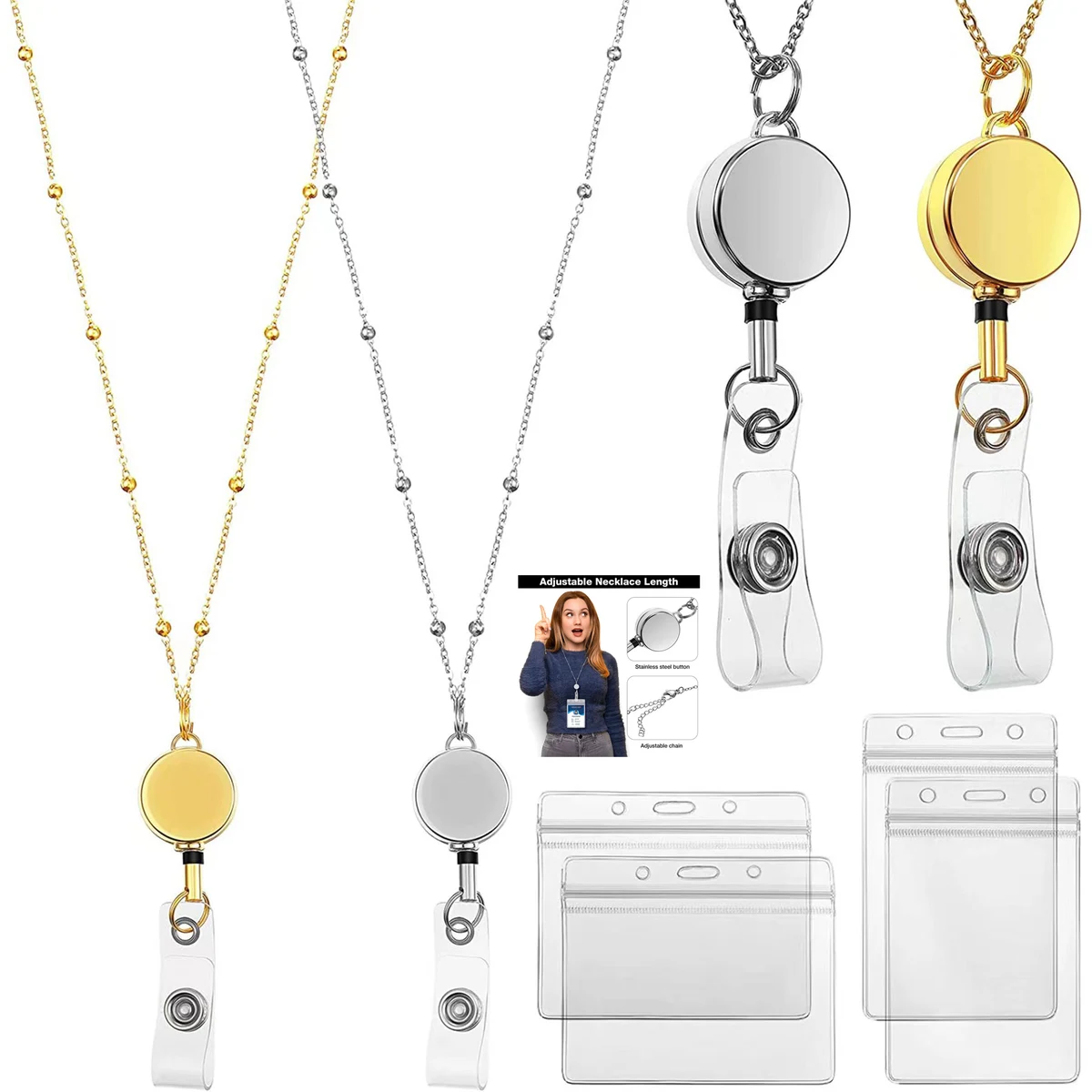 Stainless Steel Badge Necklace Lanyard with ID Holder 1