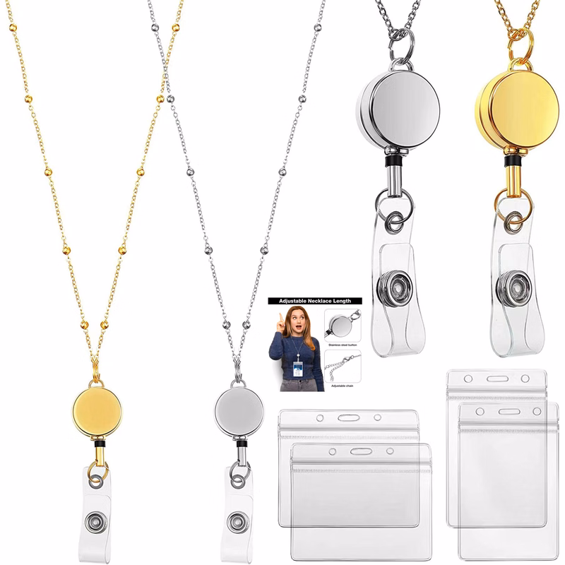 Stainless Steel Badge Necklace Lanyard with ID Holder