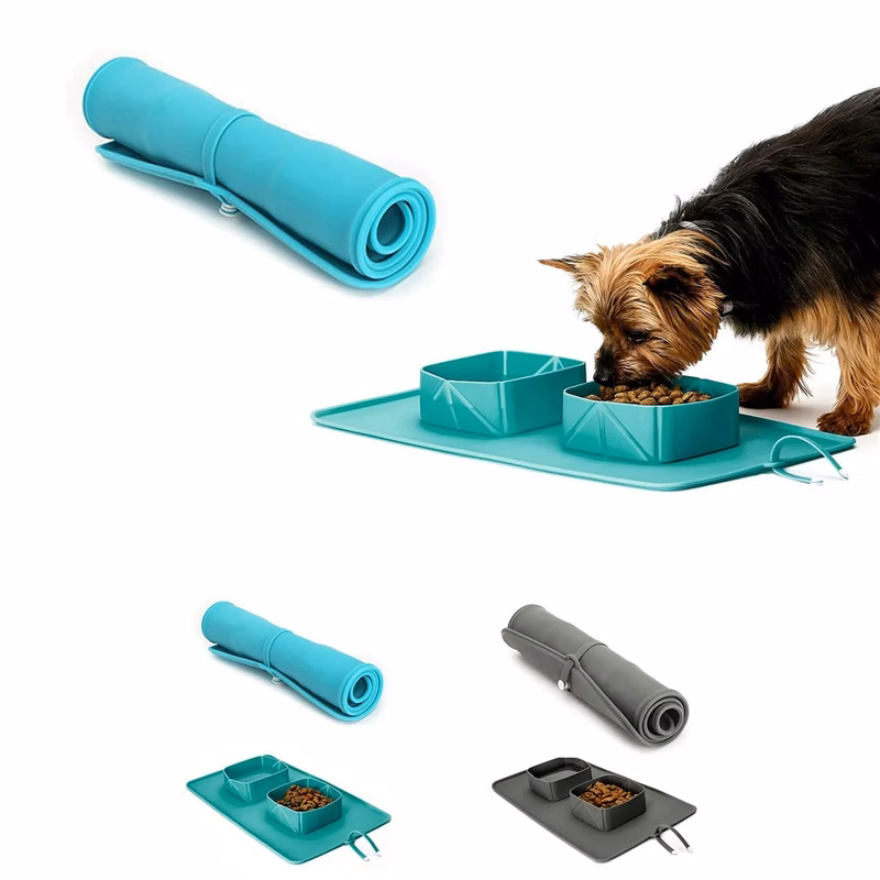 Collapsible Silicone Twin Pet Bowl