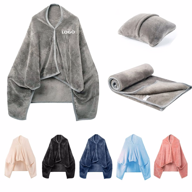 MOQ50 2 in 1 Foldable Travel Blanket Cushion Shawl