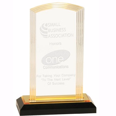 8 INCH GOLD STEP ARCH IMPRESS ACRYLIC TROPHY