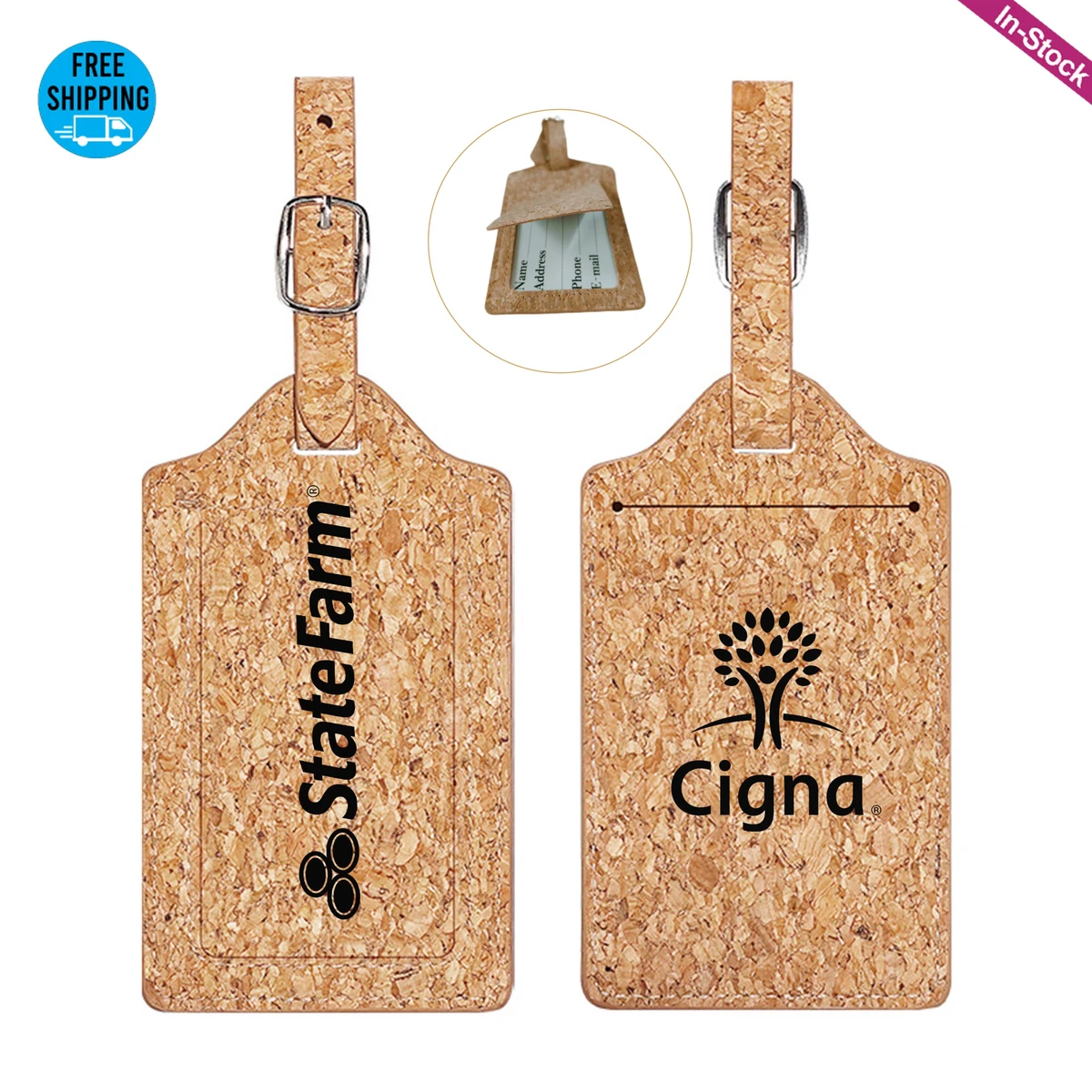 Wood Pattern PU Leather Luggage Bag Tags 1