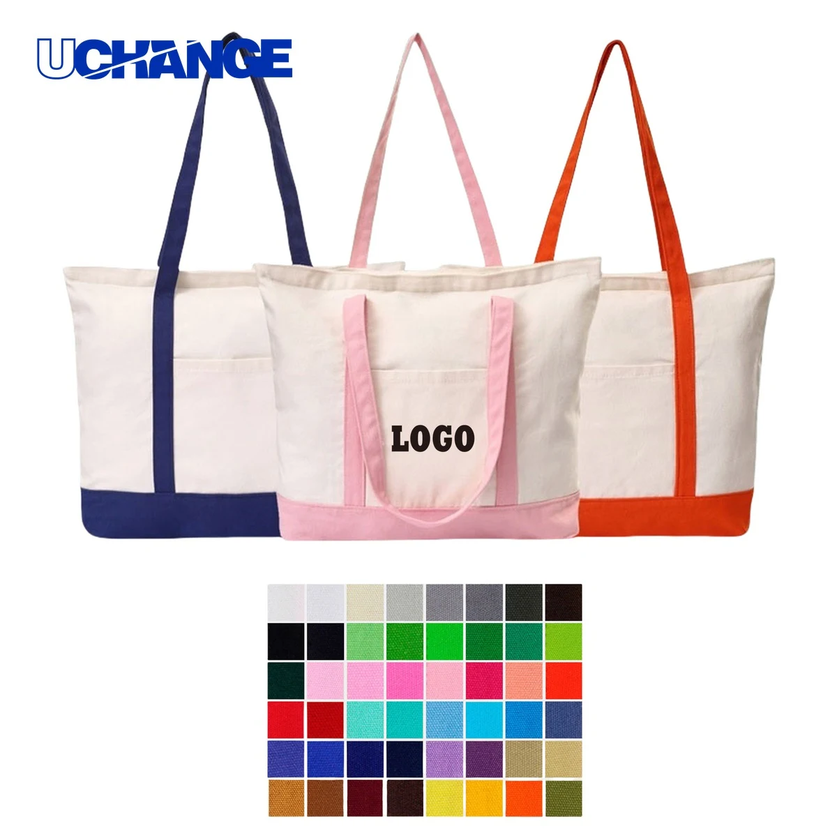 Canvas Tote Bag Organizer with Outer Pocket, custom tote bag with logo imprint 1