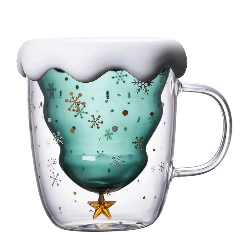 Christmas Tree Shaped Double Wall Insulated Glass Mug 1