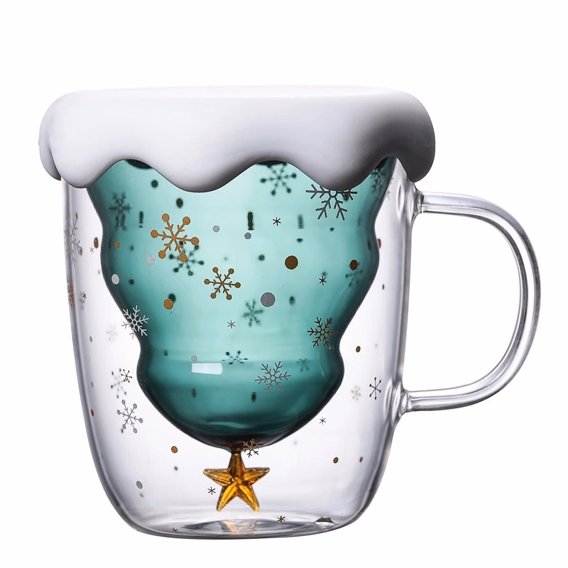 Christmas Tree Shaped Double Wall Insulated Glass Mug