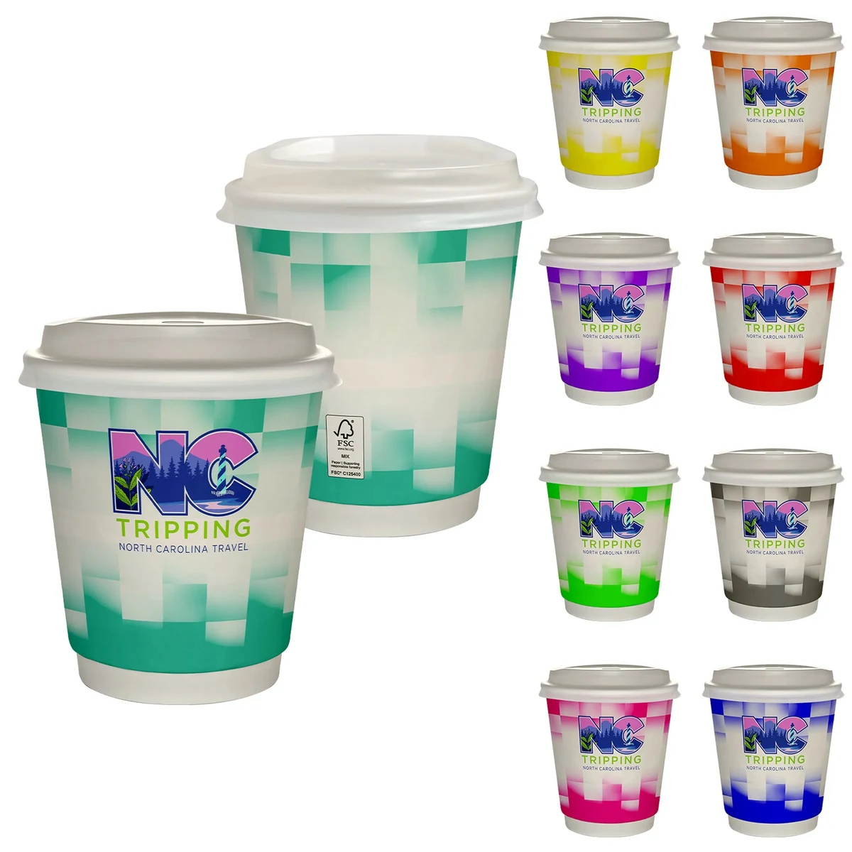 10 oz Full Color Shaded Checkers Insulated Paper Cup With Li 1