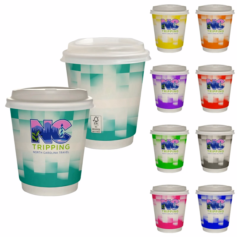 10 oz Full Color Shaded Checkers Insulated Paper Cup With Li