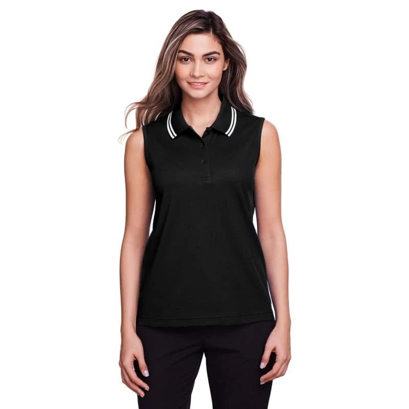 Devon & Jones Ladies' CrownLux Performance™ Plaited Tipped Sleeveless Polo 1