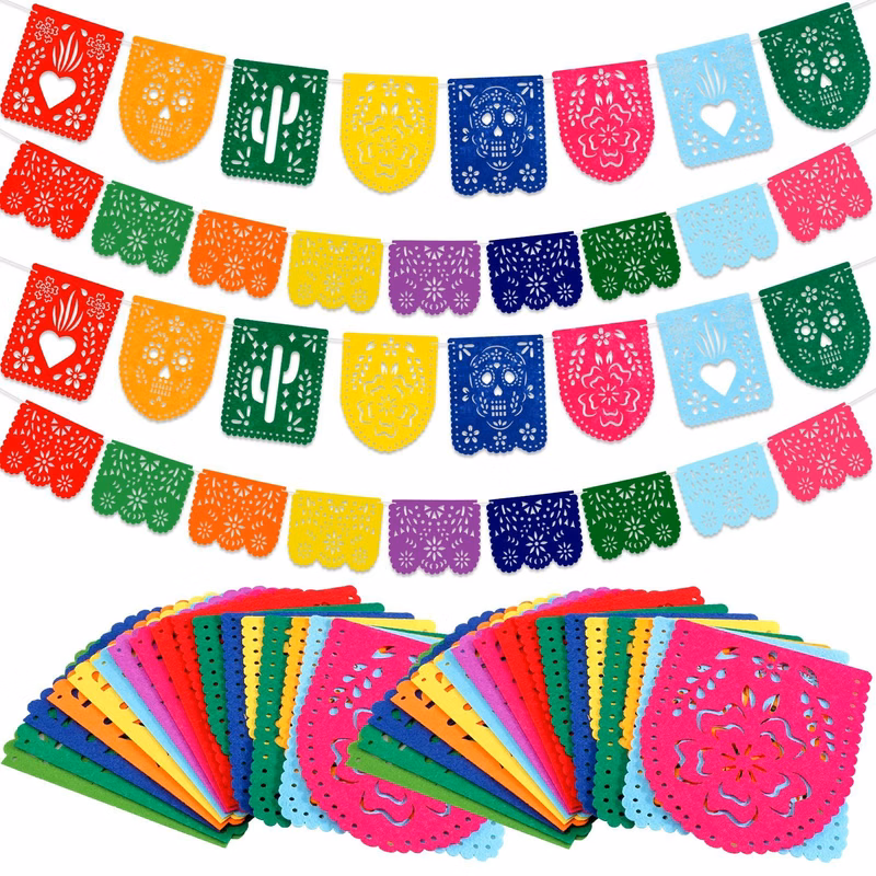Custom Fiesta Banner Colorful Felt Papel Picado Banner for Party