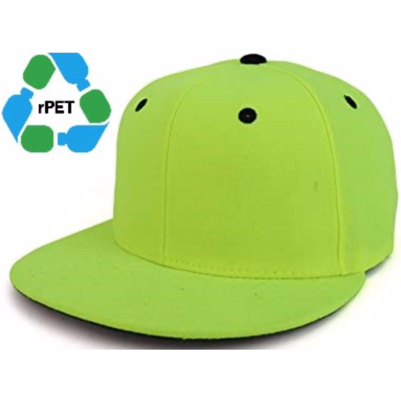 Structured 6 Panel rPET Recycled 100% Polyester Flat Bill Cap