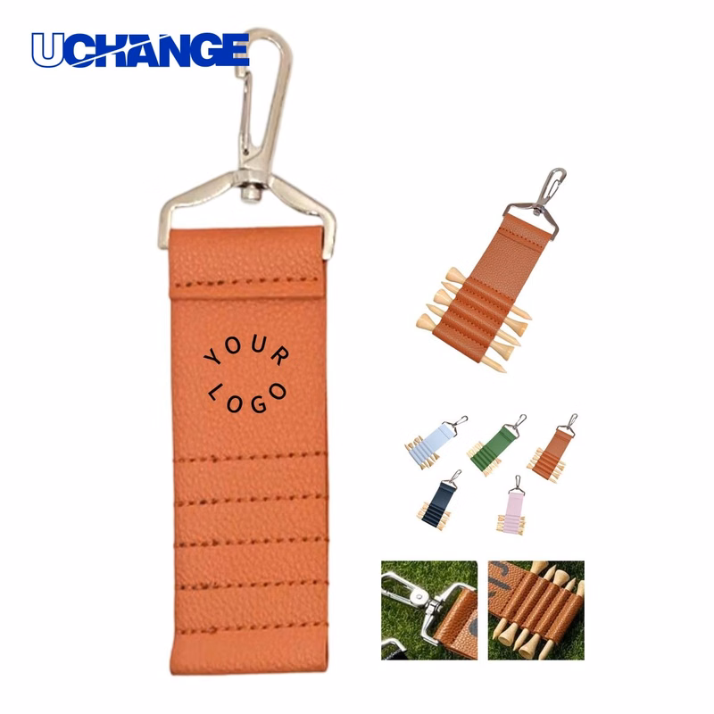 PU Leather Golf Tee Organizer with Metal Hook