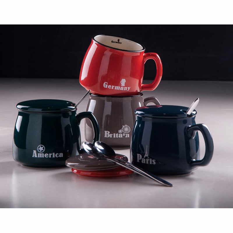 12 Oz. Ceramic Mug with Lids and Straw
