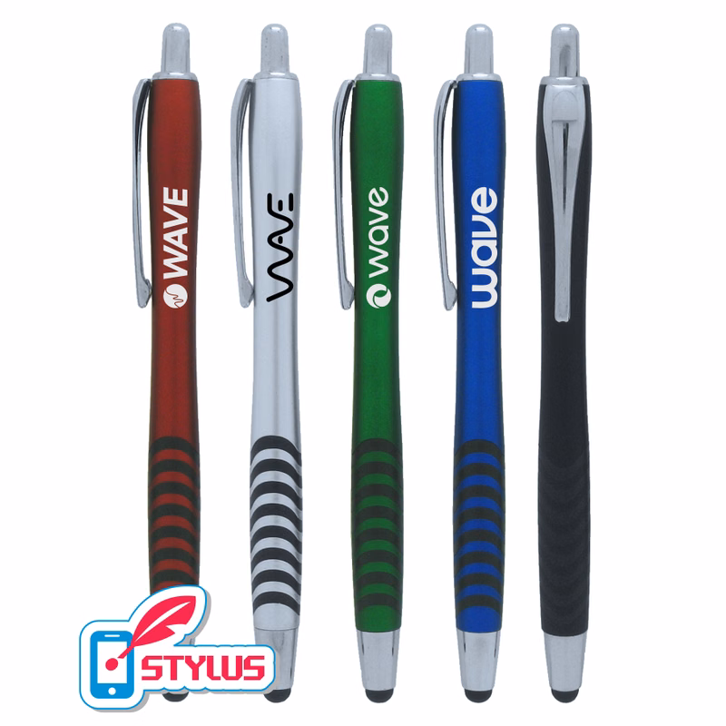 Colored "Wave-Grip" Promotional Stylus Click Pen with Elegant Designed Grip Section