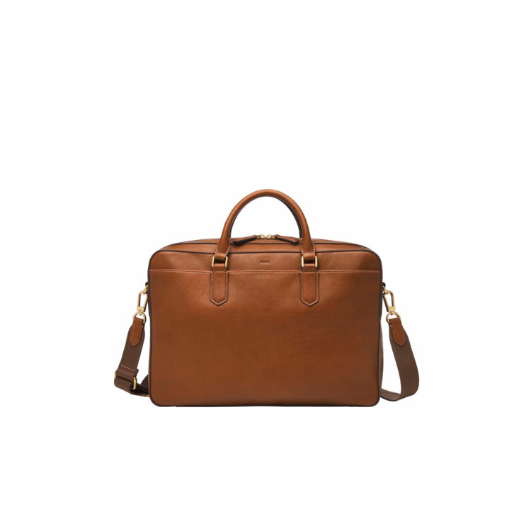 Fossil Asher Leather Briefcase - Medium Brown