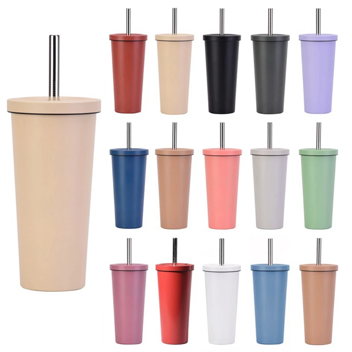 24 Oz. Ceramic Liner Stainless Steel Straw Cup 1