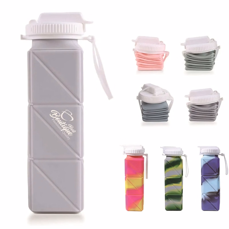 Collapsible Portable Silicone Water Bottle with Straw Lid