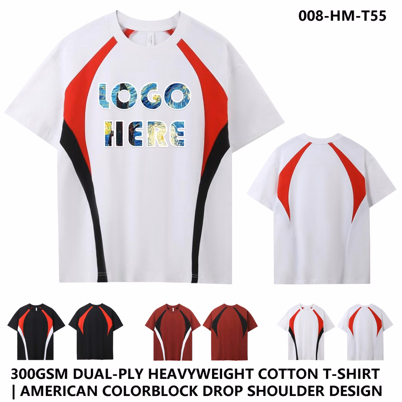 300g Double Yarn Heavyweight Cotton Tee - American Patchwork Unisex Drop Shoulder