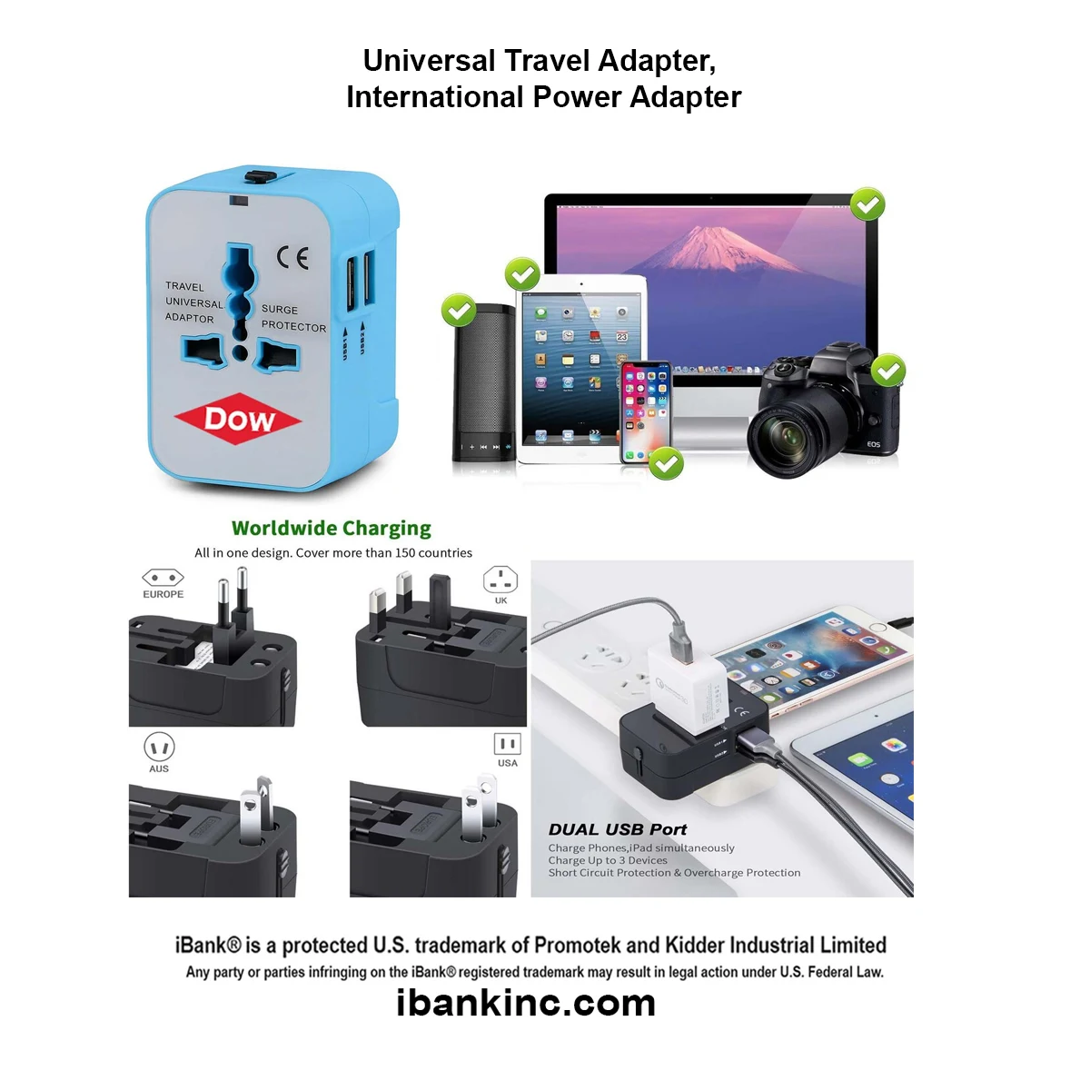iBank ® Universal Travel Adapter, International Power Adapter. Free Shipping 1