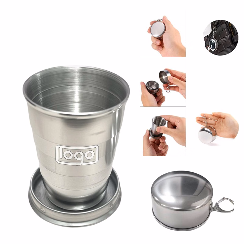 2.5 Oz Stainless Steel Collapsiblecamping Mug With Keychain