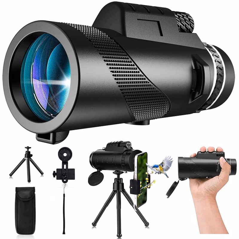 Monocular Telescope w/ Phone Clip & Tripod for Birdwatching