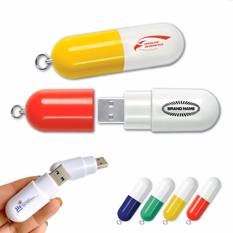 Promotional Medicine Capsule Shaped USB Flash Drive Keychain