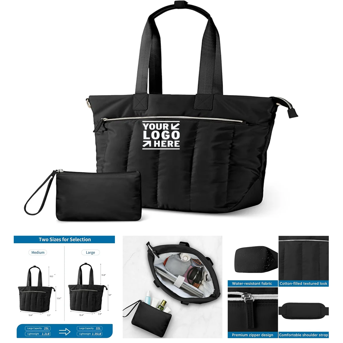 Large Women Travel Work Puffer Weekend Overnight Laptop Tote Bag with Zipper Compartment 1