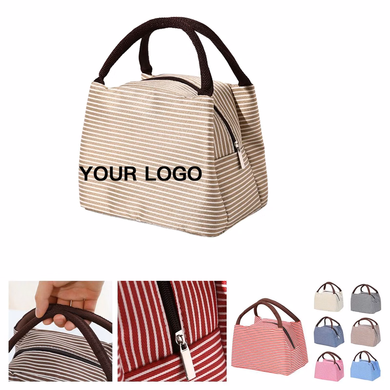 Striped Lunch Carrier with Carrying Handles