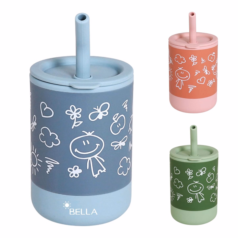 Silicone Training Sippy Cups for Toddler with Straw
