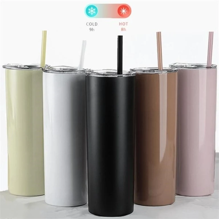 20oz Stainless Steel Straight Slimming Cup With straw 1
