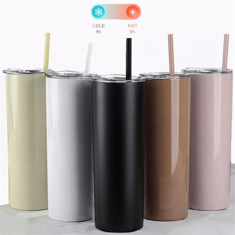 20oz Stainless Steel Straight Slimming Cup With straw