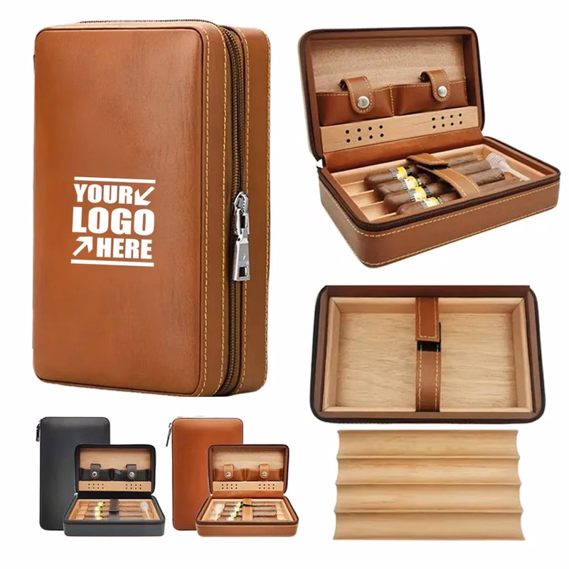 Cow Leather Cigar Holder Humidor Case with Wood Inner