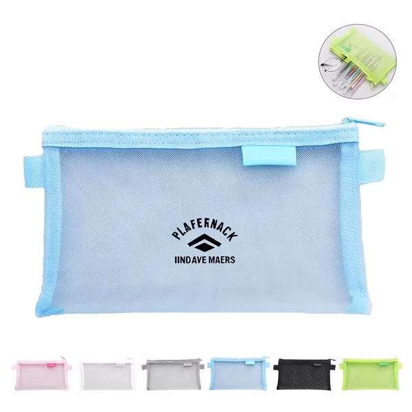 Custom Zippered Mesh Pencil Organizer Bag — Multi-Purpose School & Office Storage
