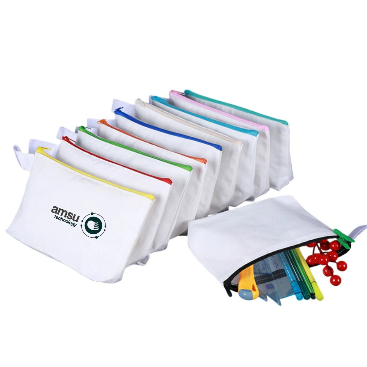 Multi-Purpose Canvas Makeup Bag with Bottom and Strap 1