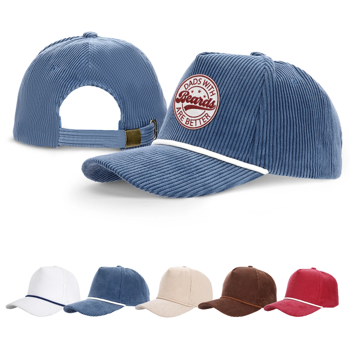 5 Panel Corduroy Sports Cap With Rope Visor And Adjustable Brass Buckle 1