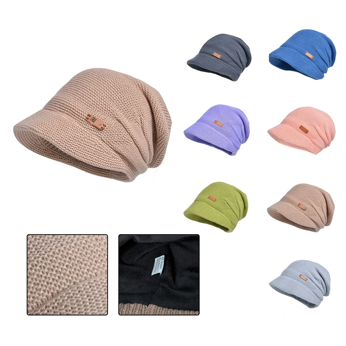 Knit Beanie Cap with Visor 1