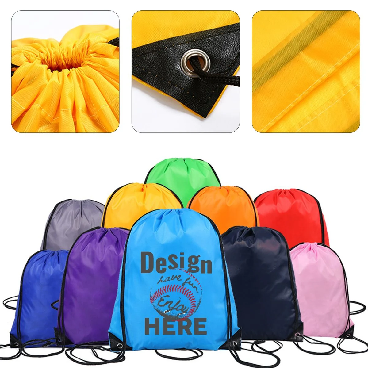 210D Polyester Backpack Drawstring Bags Cinch Sack 1