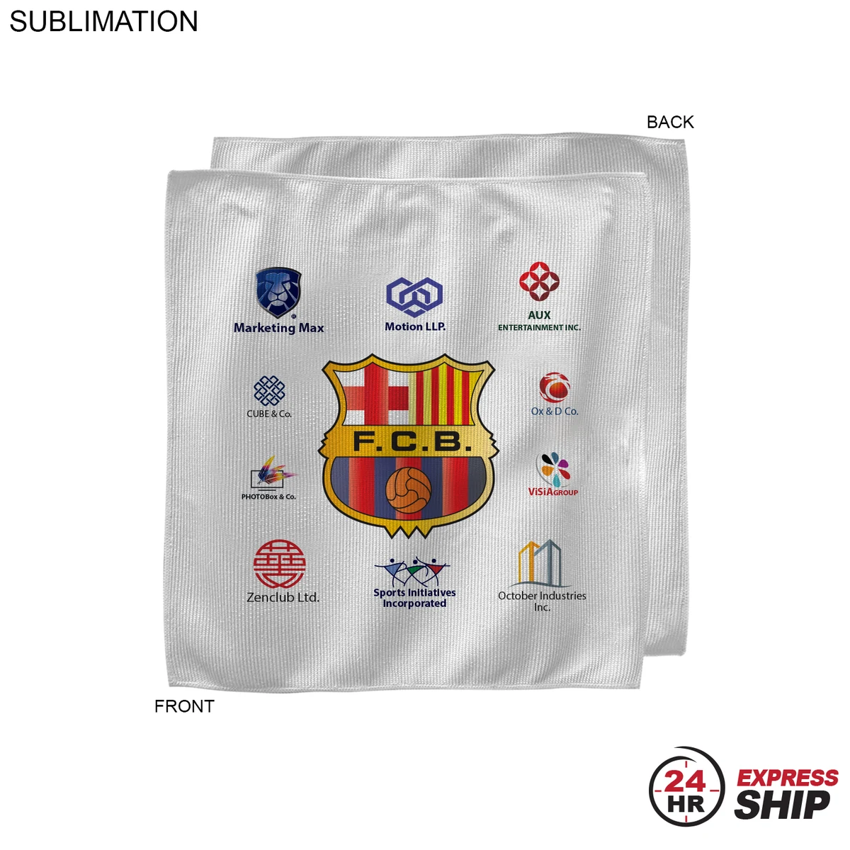 24 Hr Express - White Microfiber Dri-Lite Terry Sponsorship Rally Towel, 10x10, Sublimated 1