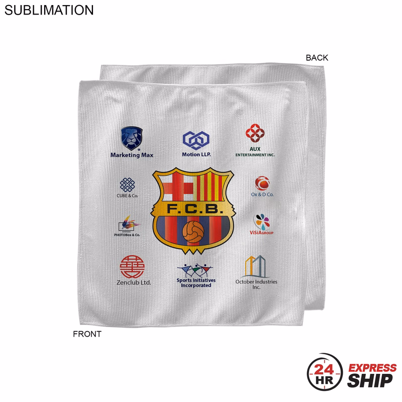 24 Hr Express - White Microfiber Dri-Lite Terry Sponsorship Rally Towel, 10x10, Sublimated