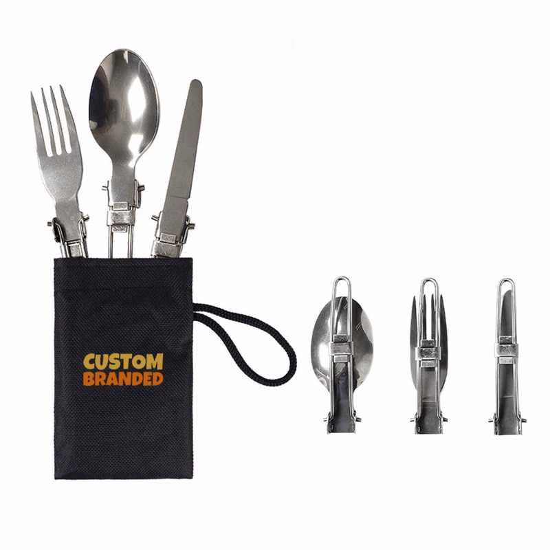 3-Piece Folding Camping Cutlery Utensil Set W/Pouch