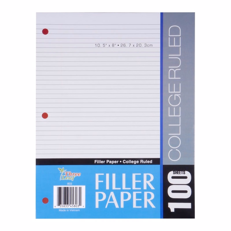 College Ruled Filler Paper - 100 Sheets 56 GSM
