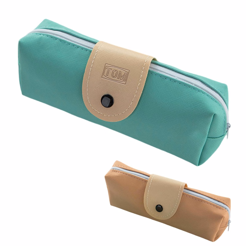 Simple button PU large capacity student stationery bag