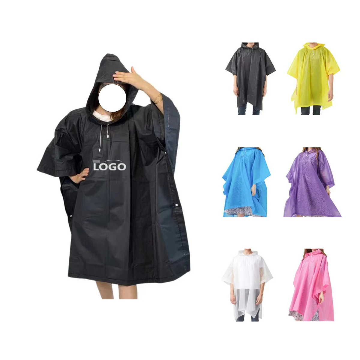 Reusable Rain Poncho With Drawstring Hood 1
