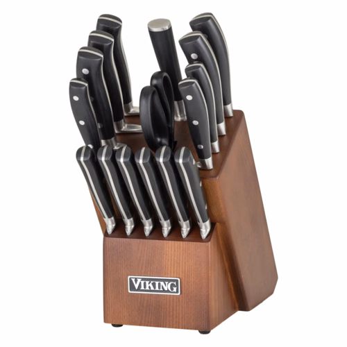 Viking 17-Piece Cutlery Set with Light Walnut Color Block
