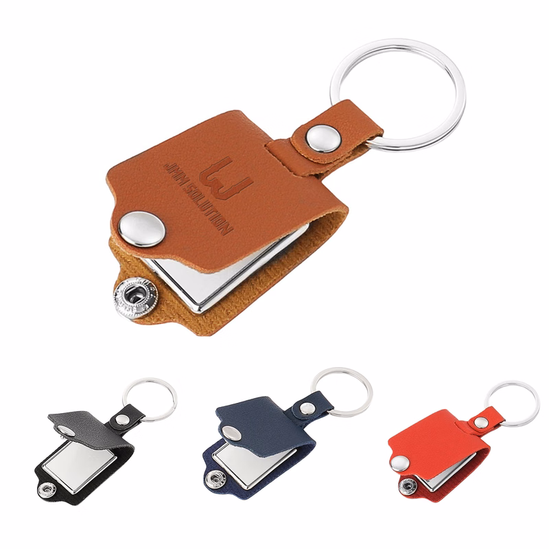 Compact Metal PU Leather Keychain