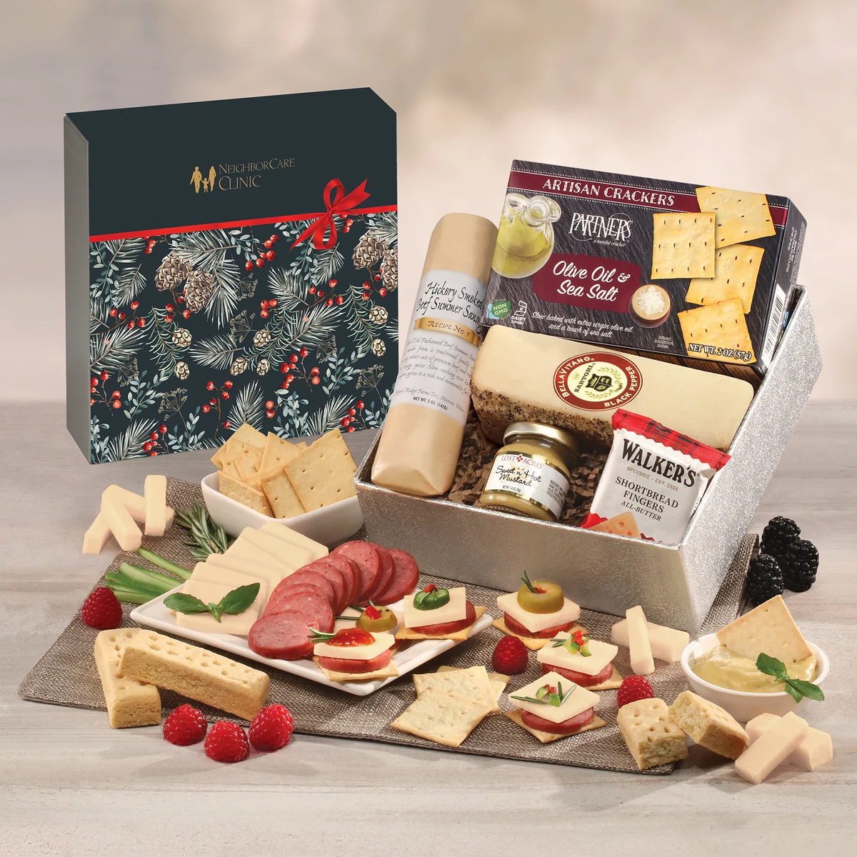Snack Lover's Gift Box with Pine Boughs & Berries Sleeve 1