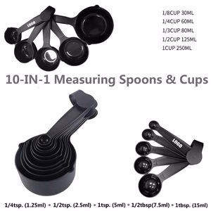 10 In 1 Plastic Measuring Cup Set With Volume Mark And Round Buckle